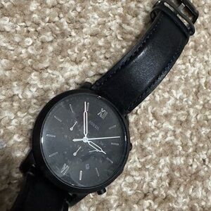 Fossil Black Leather Strap Watch - Unisex
